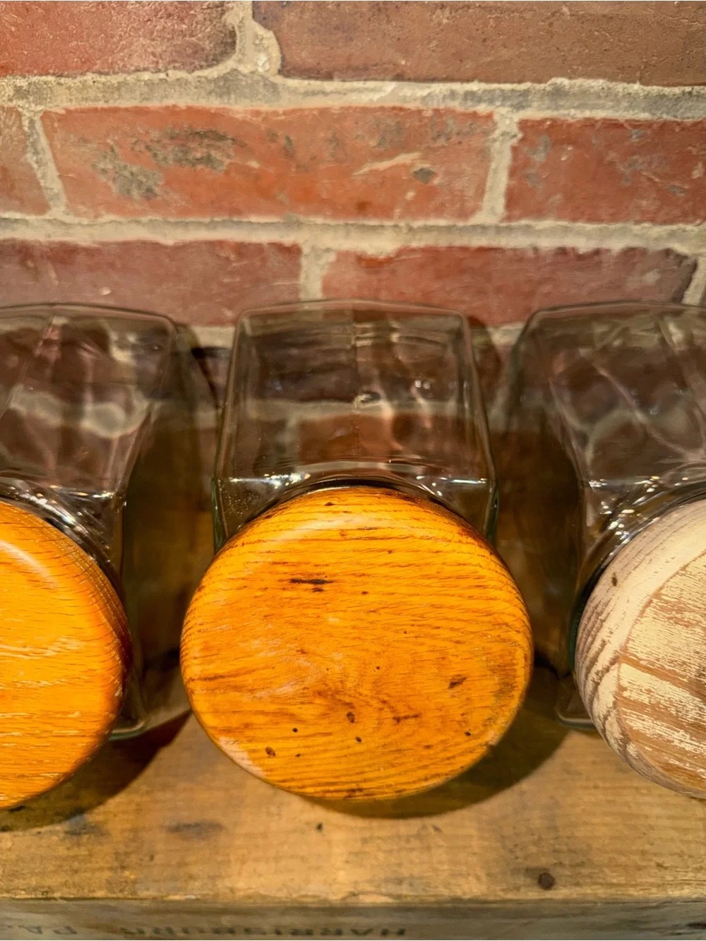 Set of 4 Kitchen Glass Storage Jars with Wood Lids Seal Baking Ingredients